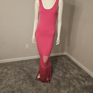 PQ Swim Vibrant Pink Maxi Dress with Fringe